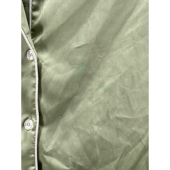 AW. BRIDAL Women's Green Satin Button-Up Short Lace Sleeve Pajama Top SZ M - Picture 5 of 11